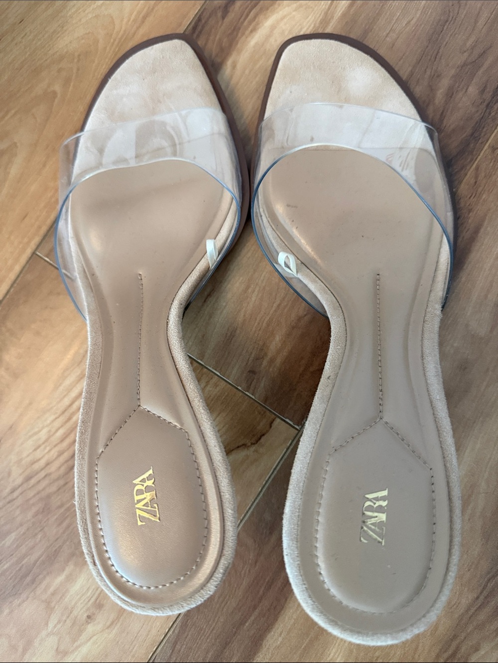 ZARA Clear PVC Strap Nude Beige Slide